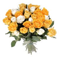 Delivery of Dussehra Flowers to India. Orange White Roses Bouquet 35 Flowers in Ahmedabad