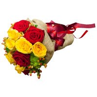Red Yellow Roses Bouquet 12 flowers, Rakhi Flower Delivery India