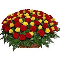 Order Online Red Yellow Roses Basket 100 Flowers in India with Free Rakhi