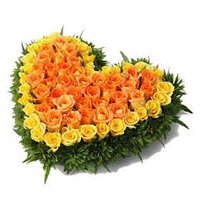 Diwali Flowers Delivery. Send Yellow Orange Roses Heart 100 Flowers to India