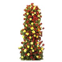 Wedding Flowers to India. Send Yellow Red Roses Tall Arrangement 100 Flowers to Hyderabad