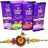 Gift Delivery in India Same Day consist of 4 Cadbury Dairy Milk Silk Chocolates With 6 Red Roses on Rakhi