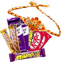Send Twin Five Star, Dairy Milk, Munch, Kitkat Chocolates with 5 Pink Rose Flowers to India