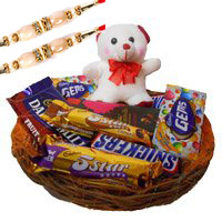 Basket of Exotic Chocolates and 6 Inch Teddy. Same Day Rakhi Gifts Delivery in India