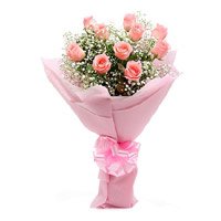 Send Pink Roses Crepe 15 flowers to India for Rakhi