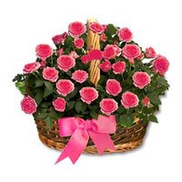 Diwali Flower to India. Send Pink Roses Basket 24 Flowers to Chennai