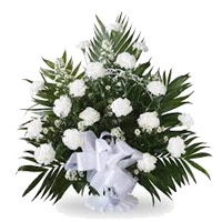 Diwali Flowers Online Delivery of White Carnation Basket 18 Flowers to India