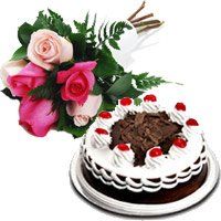 Send 6 Mix Roses 1/2 Kg Black Forest Cakes to India. Mother's Day Gifts to India