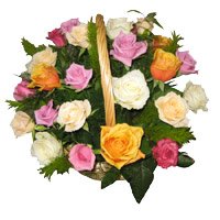 Diwali Flowers to India. Send Mixed Roses Basket 20 Flowers to India