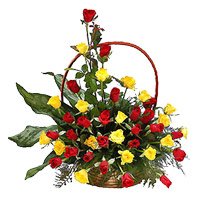 Dussehra Flower Delivery in India. Send Red Yellow Roses Basket 36 Flowers to Bangalore